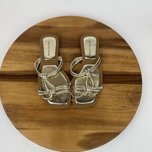 New NWOB Womens Azalea Wang Stetson‎ Gold Metallic Leather Slides Sandals Size 7